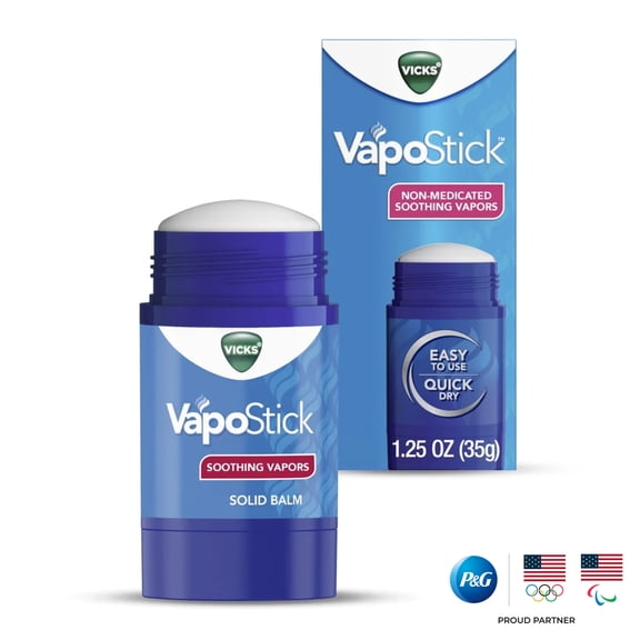 Vicks Vapo Stick, Invisible Solid Balm, Soothing Vicks Vapors for Sinus Relief, Non-Medicated, 1.25 oz