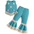 thumbnail image 1 of DXOUPM Girls Clothes Outfits Kids Ruffle Sleeveless Shirt and Flared Pants with Fringed Hem, 1 of 3