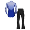 thumbnail image 2 of Xnihocha Men's Cha Cha Latin Ballroom Dance Outfit Long Sleeve Lapel Bodysuit Tops with Bell Bottom Pants Blue L, 2 of 7