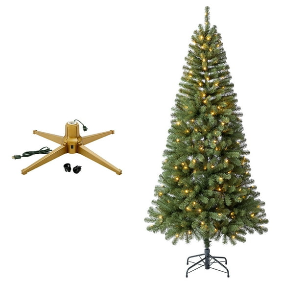Home Heritage Rotating Tree Stand Base w/7' Brighampton Spruce Xmas Tree