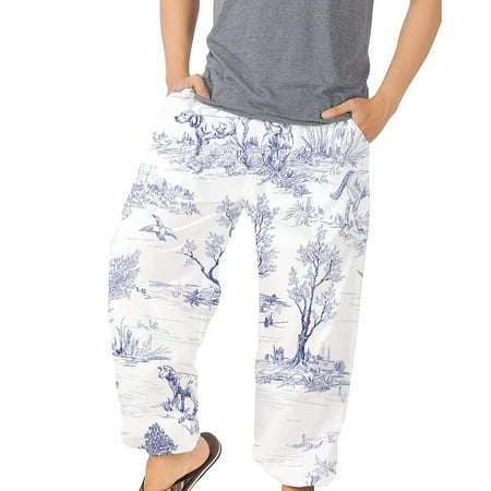 

Moxiu Men s Fashion Printed Baggy Bloomers Casual Wide Leg Harem Beach Pants Elastic Waist Loose Jogger Yoga Trousers