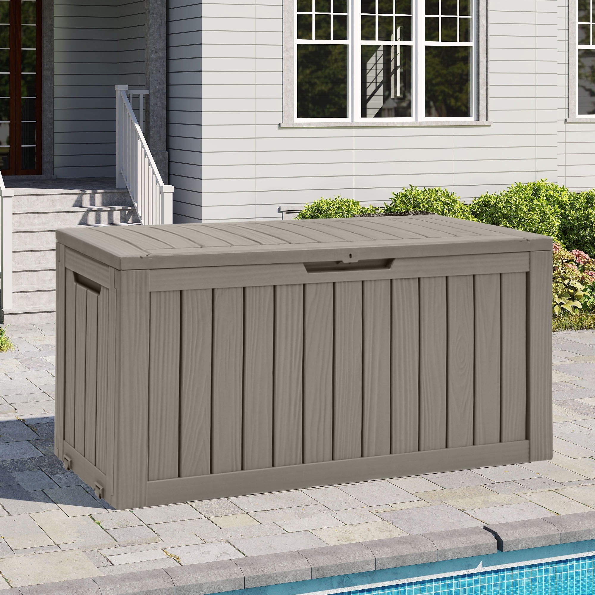 Uforic 72 Gallon Outdoor Resin Storage Box with Wheels, Patio Deck Box for Indoor & Outdoor Use, Ideal for Throw Pillows, Sports Gear & Yard Supplies, Light Brown