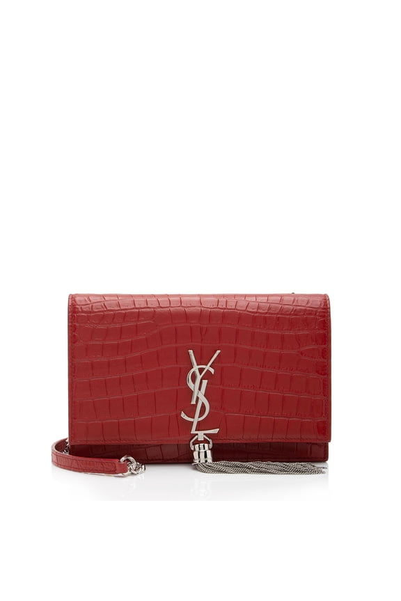 Pre-Owned Saint Laurent Croc Embossed Leather Monogram Kate Tassel Chain Wallet