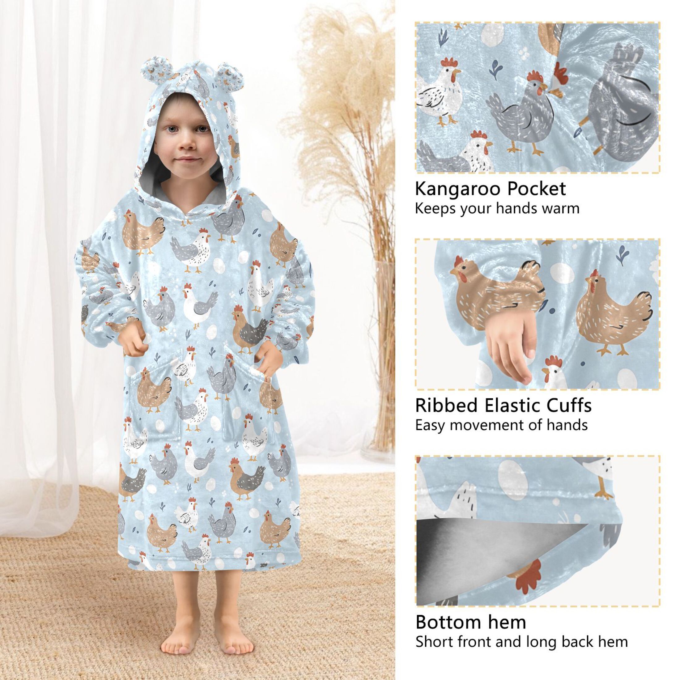 joogoo Blanket Hoodie for Cute Chickens Eggs Oversize Sweatshirt 3-14 YR L