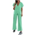 thumbnail image 1 of AherBiu Womens Ribbed Sets Button down V Neck Tops with Straight Leg Capri Pants 2 Piece Summer Outfits, 1 of 7