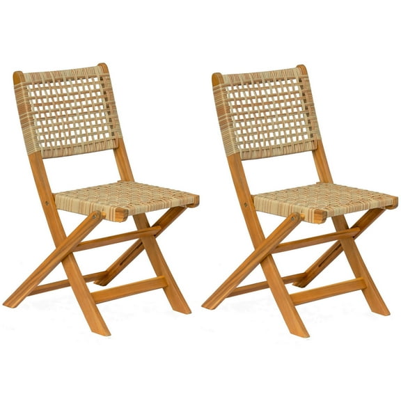 Set of 2 Wood and Textilene Chairs Exotic Boho Outdoor
