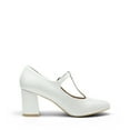 thumbnail image 2 of BURUDANI Women's T-strap Mary Jane Pumps Low Chunky Heels Wedding Dress Shoes WHITE/PU Size 10, 2 of 5
