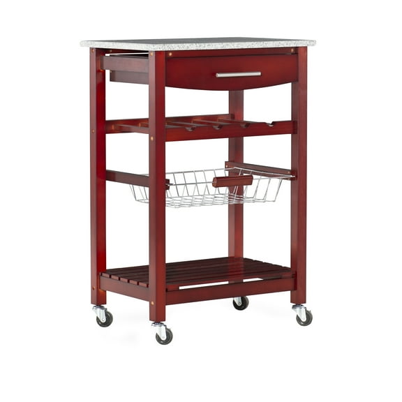 Linon Natalie Granite Top Rollng Kitchen Storage Cart in Wenge Brown Wood