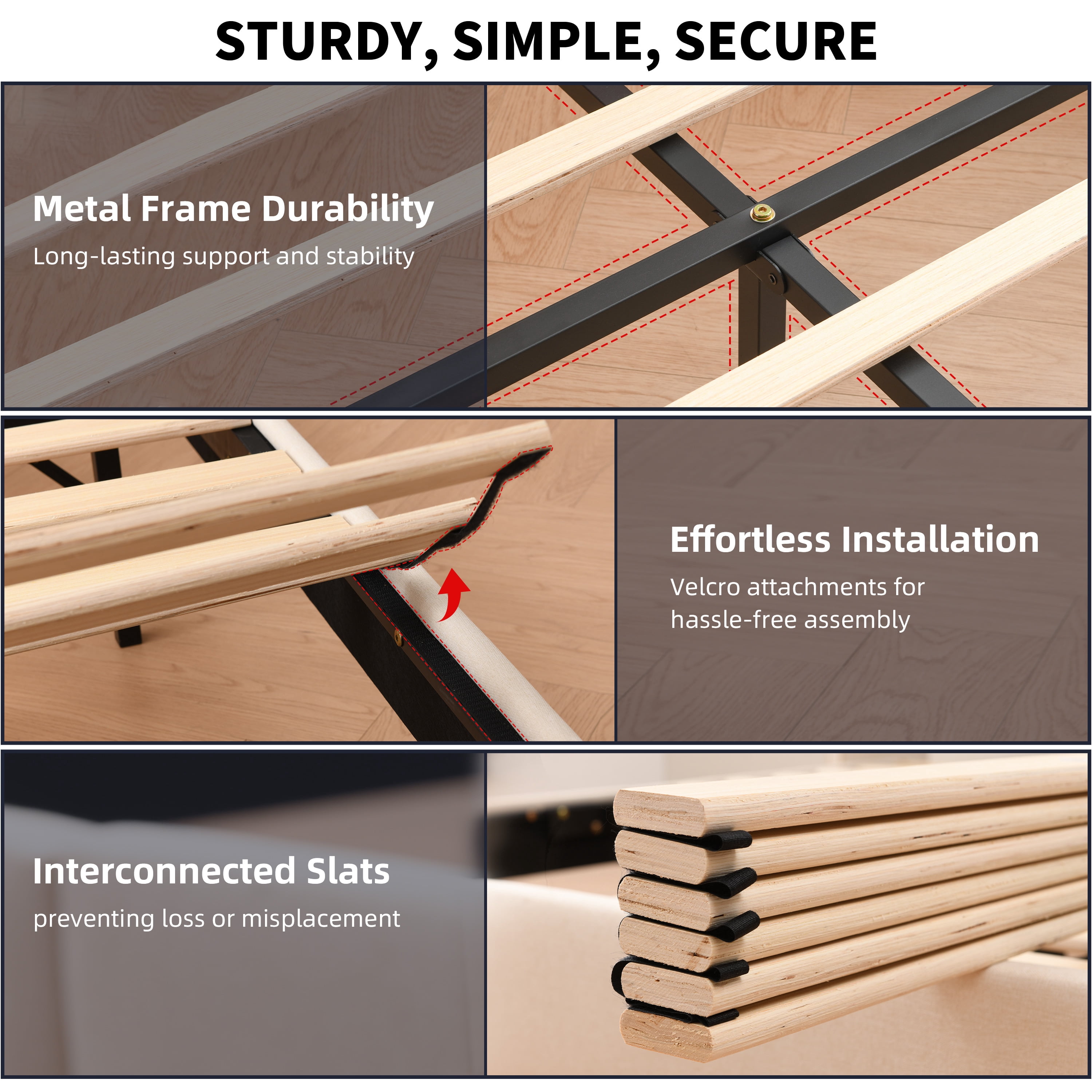 Full Size Upholstered Bed Frame,40.9" High Headboard,Strong Metal Frame,Wooden Slats Support,No Box Spring Needed,Easy Assembly,Linen Fabric,Black