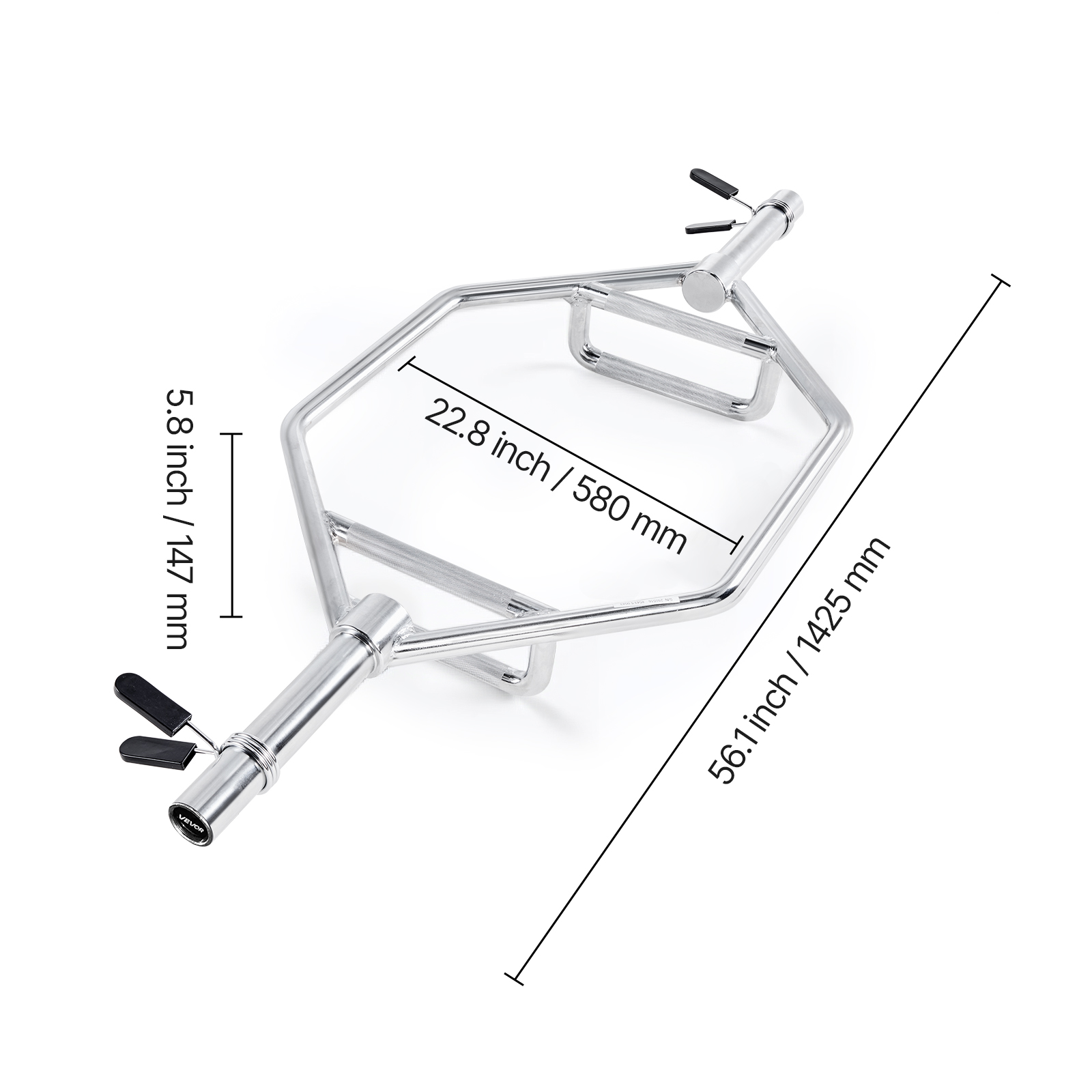 VEVOR Trap Bar Hex Bar, 2-Inch Hex Barbell, 800 LBS Capacity Shrug Bars with Knurled Grips, Weightlifting and Strength Training Equipment, Home Gym for Squats, Deadlifts, Shoulder Presses, Silver