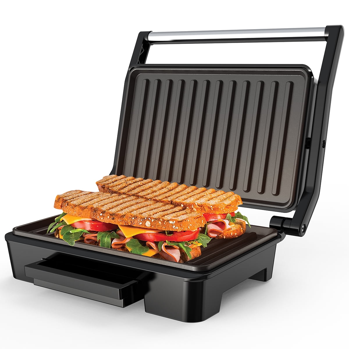 Panini Press Grill, Stainless Steel Maker with Double Non-Stick Coated Plates & Removable Drip Tray, 10.6" W 8.7" H 3.5" D) - Walmart.com
