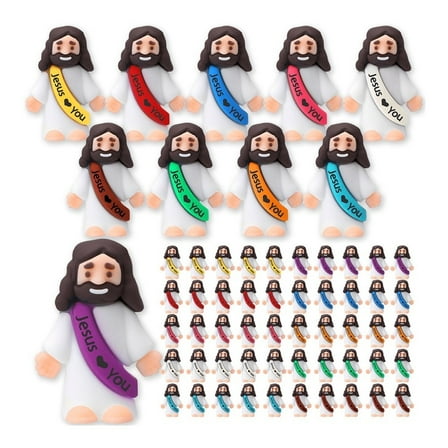 MAE 50 Pcs Mini Jesus Figures Easter Jesus Loves You Jesus Toys Little Jesus Figures to Hide and Seek Sunday School Religious Party Favors Gift for Easter Egg Stuffers (Multicolor)