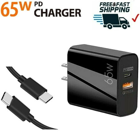 for ZTE GABB Z2 - 65W USB C Wall Charger, 2 Ports GaN PD PPS Super Fast Charger with 6 Feet USB C Cable - Black