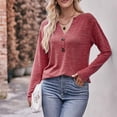 thumbnail image 4 of Bowake Femmes Tunique d'Automne Tops V Cou Bouton Manches Longues Chemisier de Base Décontracté Dames Confortables Lâches Tee, 4 of 6