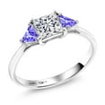 thumbnail image 2 of Gem Stone King 10K White Gold 5MM Princess Lab Grown Diamond and 3.5MM Trillion Blue Tanzanite 3-Stone Engagement Ring for Women | 1.06 Cttw | DEF Color | VVS-VS Clarity (Size 8), 2 of 5