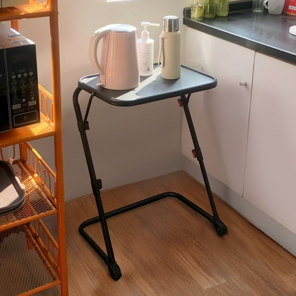 Homy Casa Folding Microwave Stand with Adjustable Height and Built-In Cup Holder, Matte Black