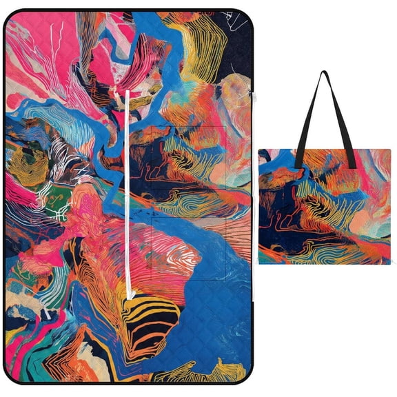 Marble Texture Picnic Blanket Waterproof Outdoor Beach Blanket Hand-held Pad Suitable for Travel, Camping, Beach, Family Gatherings