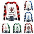 thumbnail image 4 of larppty Merry Christmas Sweatshirts for Women Xmas Plaid Tree Tops Christmas Plaid Shirt Long Sleeve Tee Tops (Green, M), 4 of 9