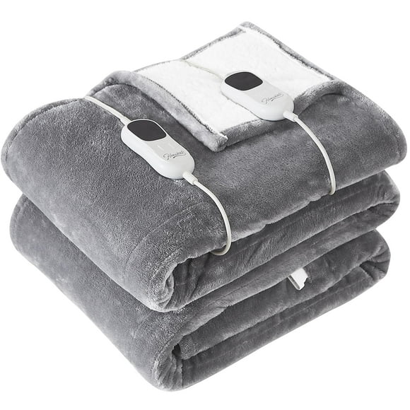 Homemate Electric Heated Blanket Queen - 84""x90"" Heating Blanket Queen Size Dual Control 1/2/4/6/8 Hours Auto-Off 10 Heat Level Heat Blanket Over-Heat Protection Flannel Sherpa ETL Certification