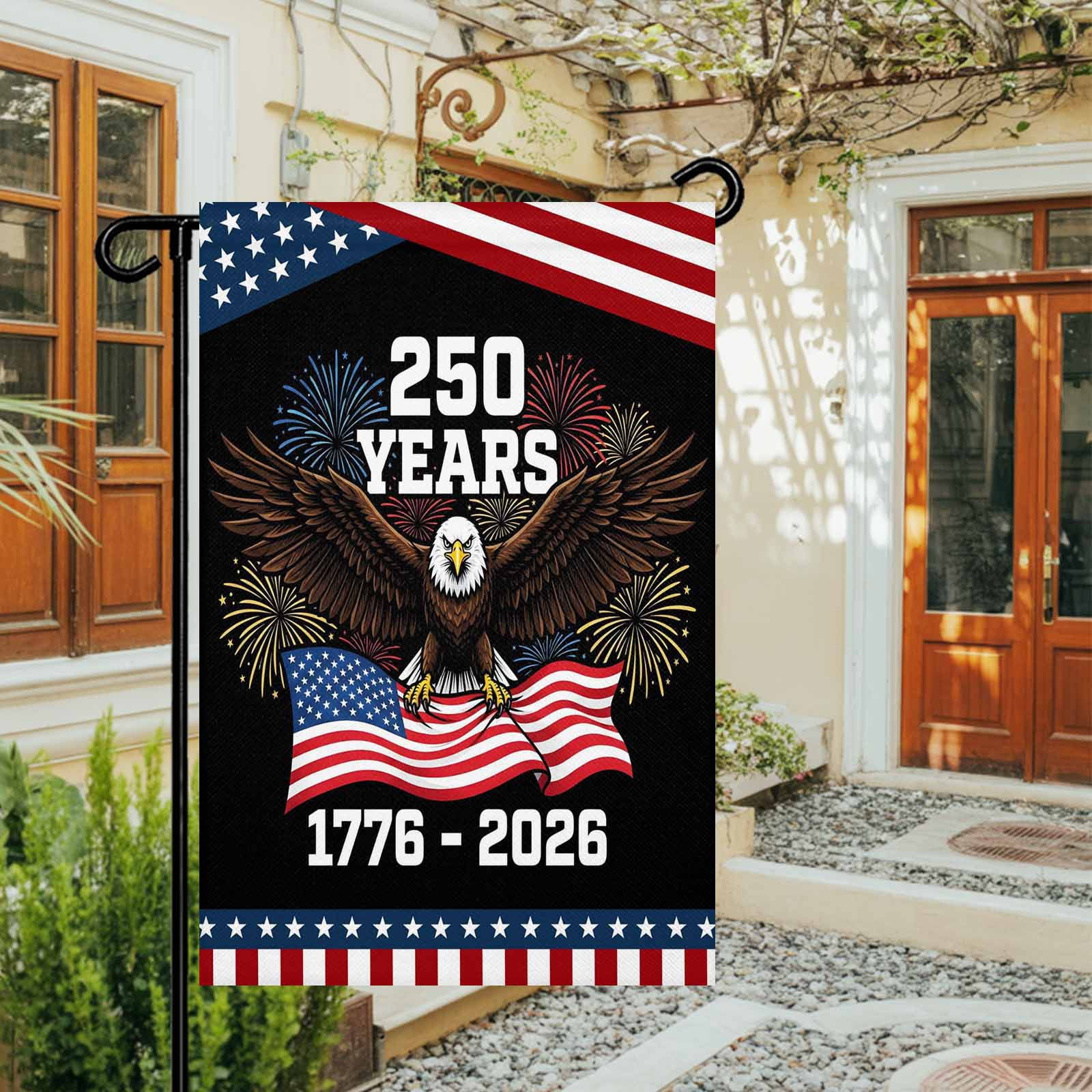 4th of July Garden Flags 250 Years Garden Flag Double Sided Welcome Flag Patriotic USA Flag Eagle Fireworks Independence Day Yard Flags for Outdoor Lawn Porch Memorial Day Holiday Decor 28x40 Inch