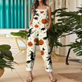 thumbnail image 2 of Halloween Jumpsuits for Women One Piece Sleeveless Pumpkin Print Rompers Pants Adjustable Strap Baggy Overalls Casual Cotton Overalls with Pockets Fashion Fall Clothes Party Outfits, Beige 4XL, 2 of 7