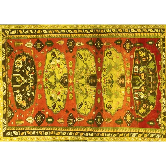 Ahgly Company Machine Washable Indoor Rectangle Persian Yellow Traditional Area Rugs, 5' x 7'