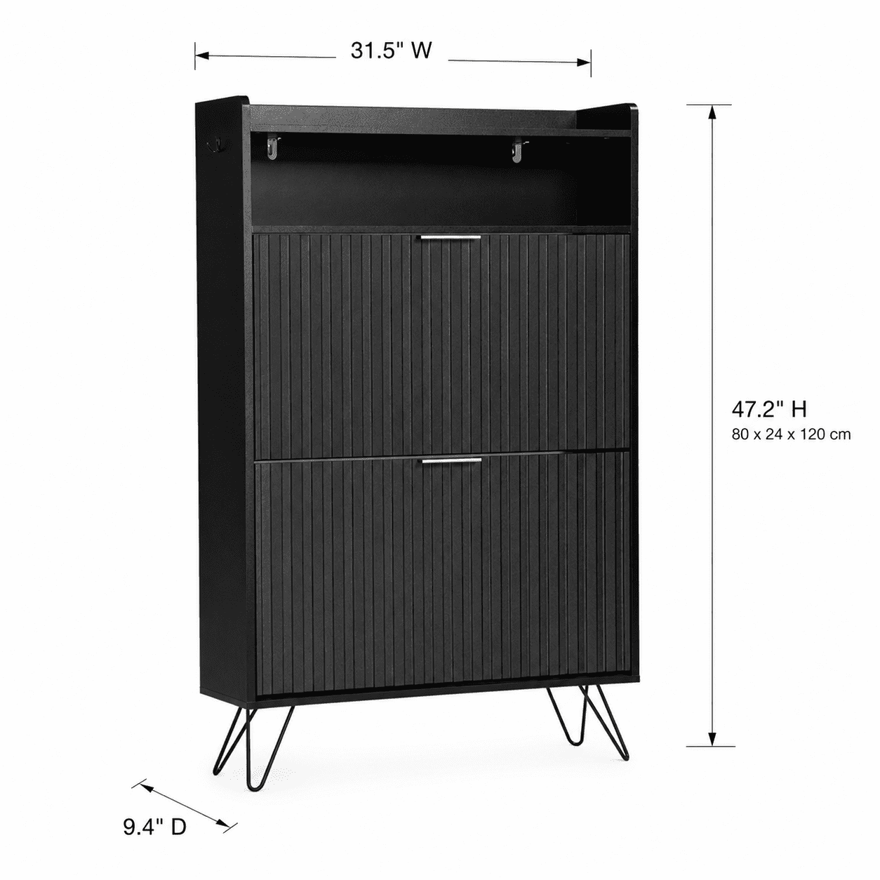 Alvantor Shoe Cabinet, 2 Flip-Down Doors with Hooks, Holds 10-12 Pairs, 31.5" W, Black