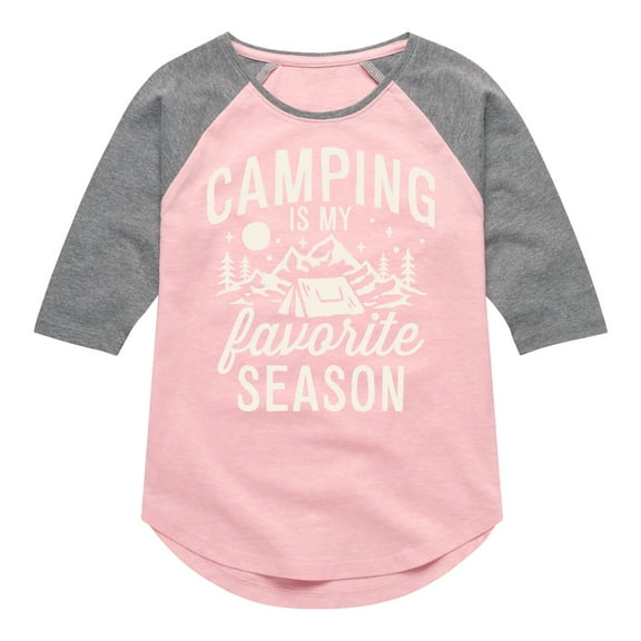 Instant Message - Camping Is My Favorite Season - Toddler & Youth Girls Raglan Graphic T-Shirt