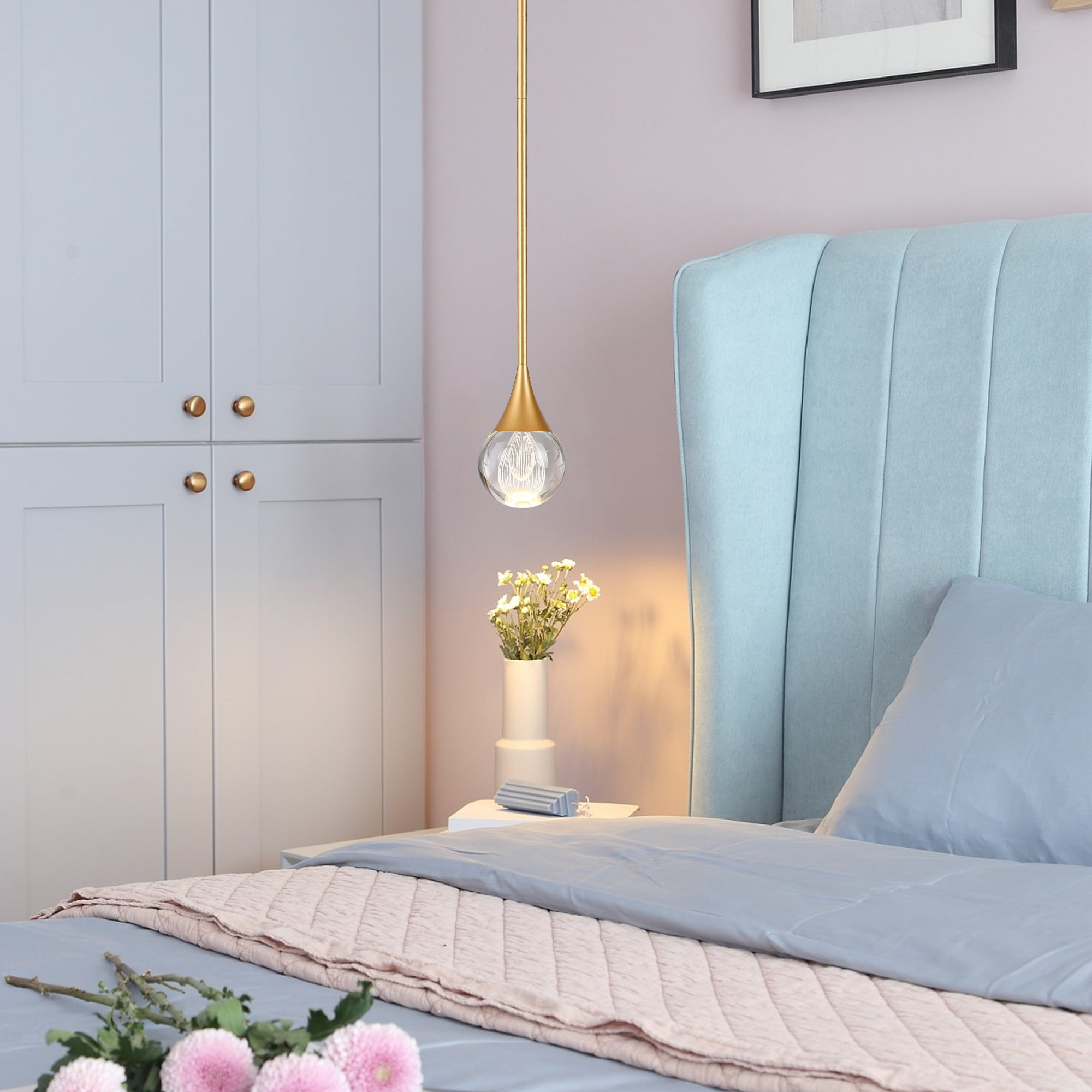 Eanloly LED Chandelier, Crystal Lighting Lamp, Ceiling Hanging, Assembled Length 42 inch, Gold