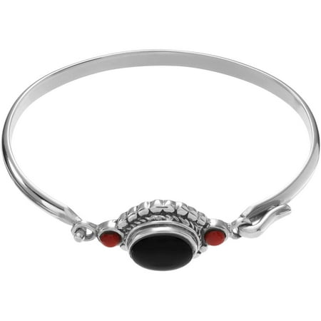 Brinley Co. Women's Onyx Carnelian Sterling Silver Accent Bangle, 7