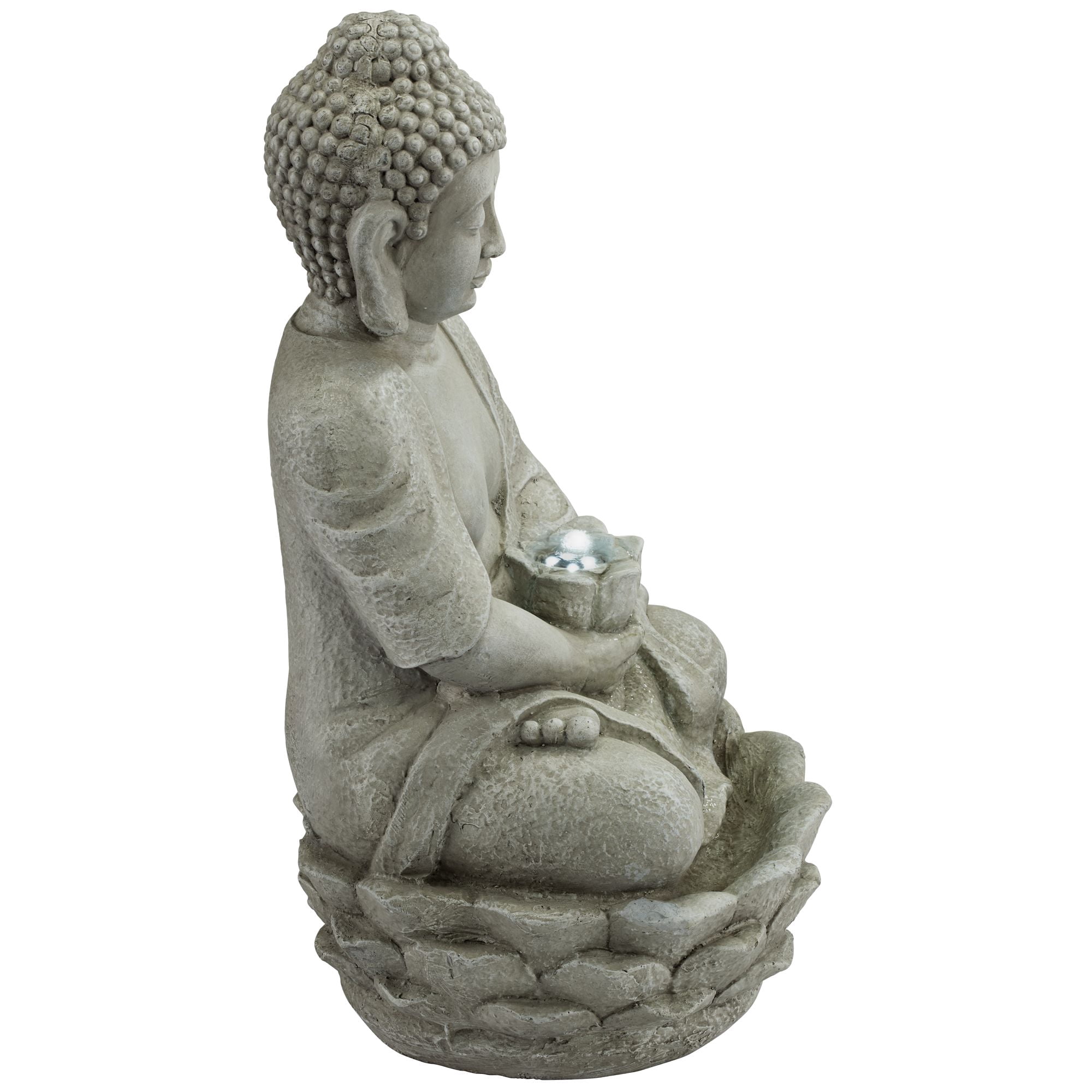 Sitting Buddha 22" High Small Zen Asian Indoor Outdoor Decor Faux Stone Tabletop Fountain with Light LED Outside