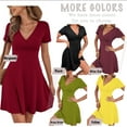 thumbnail image 6 of Anyshow Women's Short Sleeve Sundress Summer Casual Wrap V Neck A-Line Beach Dresses 2025, 6 of 7