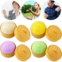 Rainbow Squishy Dumplings 4-Pack, Mystery Stress Relief Fidget Toys with Steamer Basket, White Elephant Gifts for Adults Under 10 Dollars, Elephant Gifts for Women