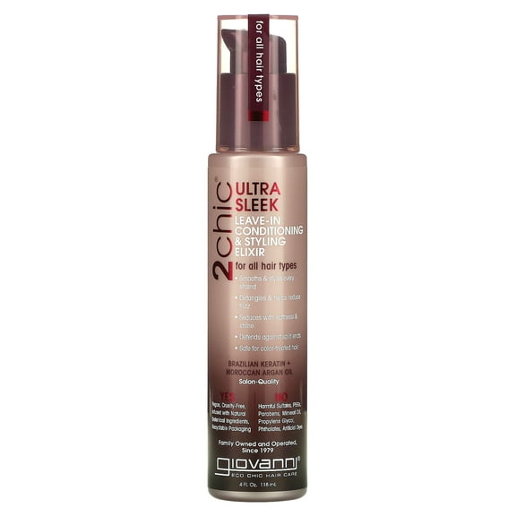 Giovanni 2chic Ultra-Sleek Leave-In Conditioning And Styling Elixir With Brazilian Keratin And Argan Oil - 4 oz.