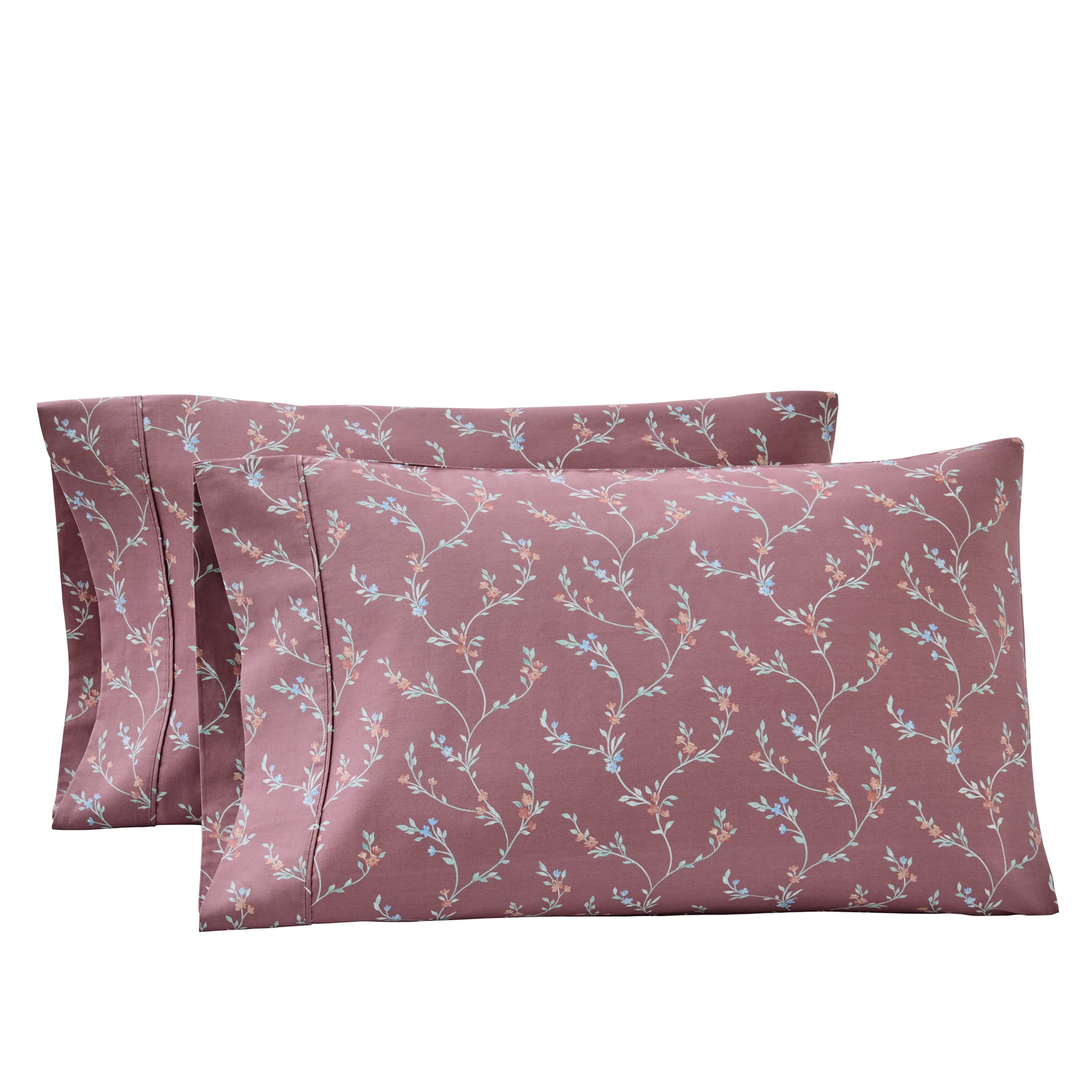 Better Homes & Gardens 2-Piece 300 Thread Count Lysia Floral Violet Gem Cotton Sateen Pillowcase Set, King