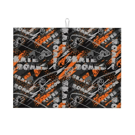 

Dish Drying Mats for Kitchen Counter - Letters Skateboard Graffiti 18x24in Dish Drying Pad Coffee Mat with Hanging Loop Super Absorbent Kitchen Counter Mat Coffee Bar Accessories