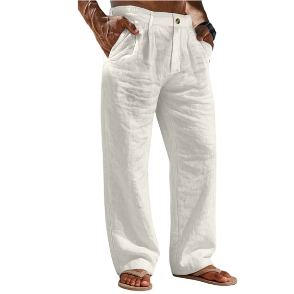 Dresfit Men's Wide Leg Pants Spring Drawstring Linen Pants Big and Tall Open Bottom Beach Slacks Loose Fit Summer Breathable Elastic Waist Trousers Light Gray XL