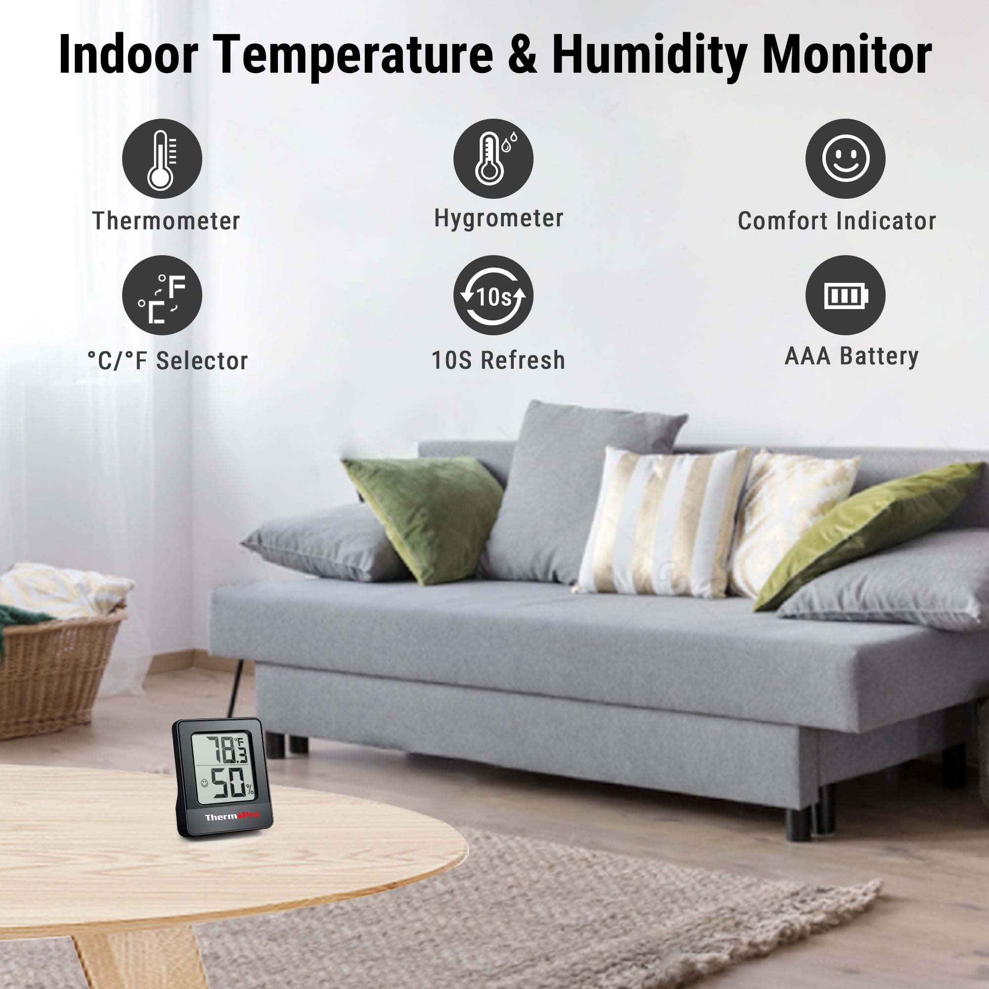  ThermoPro TP49 3 Pieces Digital Hygrometer Indoor Thermometer  Humidity Meter Mini Hygrometer Thermometer with Temperature and Humidity  Monitor Room Thermometer : Patio, Lawn & Garden