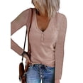 thumbnail image 2 of Haute Edition Women's Ribbed Scoop Neck Henley Long Sleeve T-Shirt Top, 2 of 2