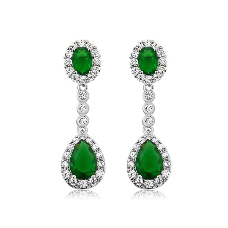 Gem Stone King: 4.85 Ct Oval & Round Cubic Zirconia Dangle Earrings For Women – 1 Inch Drop, Gift Ready