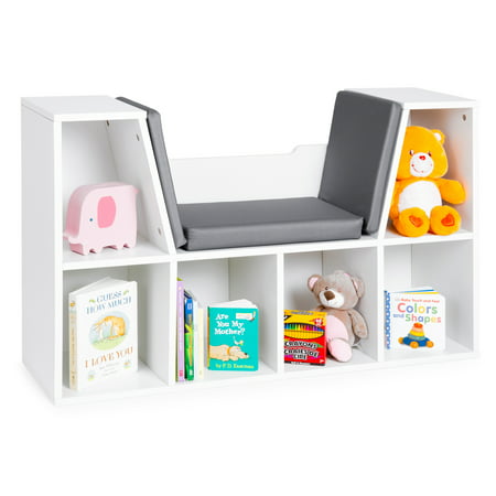Best Choice Products Multi-Purpose 6-Cubby Kids Bedroom Storage Organizer Bookcases Shelf Furniture Decoration with Cushioned Reading Nook, (Best Reading Nook Chairs)