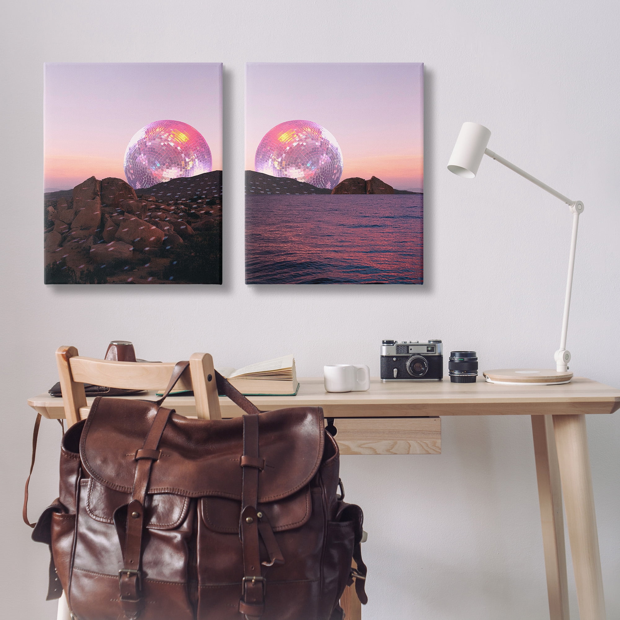 Stupell Industries Surreal Disco Ball Landscape Landscape Painting Gallery Wrapped Canvas Art Print Wall Art, 24 x 30, Set of 2