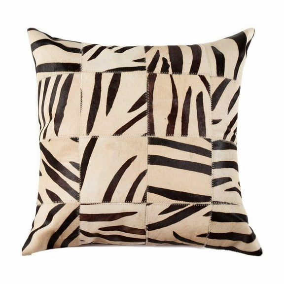18" x 18" x 5" Zebra Black On White Patchwork Cowhide  Pillow