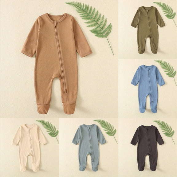 9-12Months Newborn Baby Fall And Winter Clothes Toddler Footed Zipper Rompers Bodysuit Newborn Pajamas