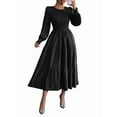 thumbnail image 2 of Autumn Women'S Long Sleeve Ruffled Round Neck Layered Flowing Wedding Guest Maxi Dress Black M, 2 of 7