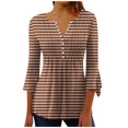 thumbnail image 2 of RXIRUCGD Blouse T-Shirt Décontractée à Manches Courtes Imprimée Mode Rayée pour Femmes, Marron, Taille : L, 2 of 5