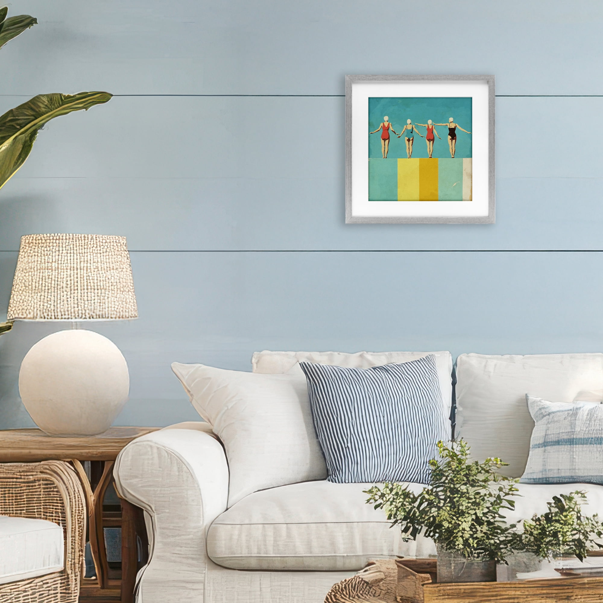 Stupell Industries Four Figures on the Pool Gray Framed Print Under Glass, design by Layla Oz