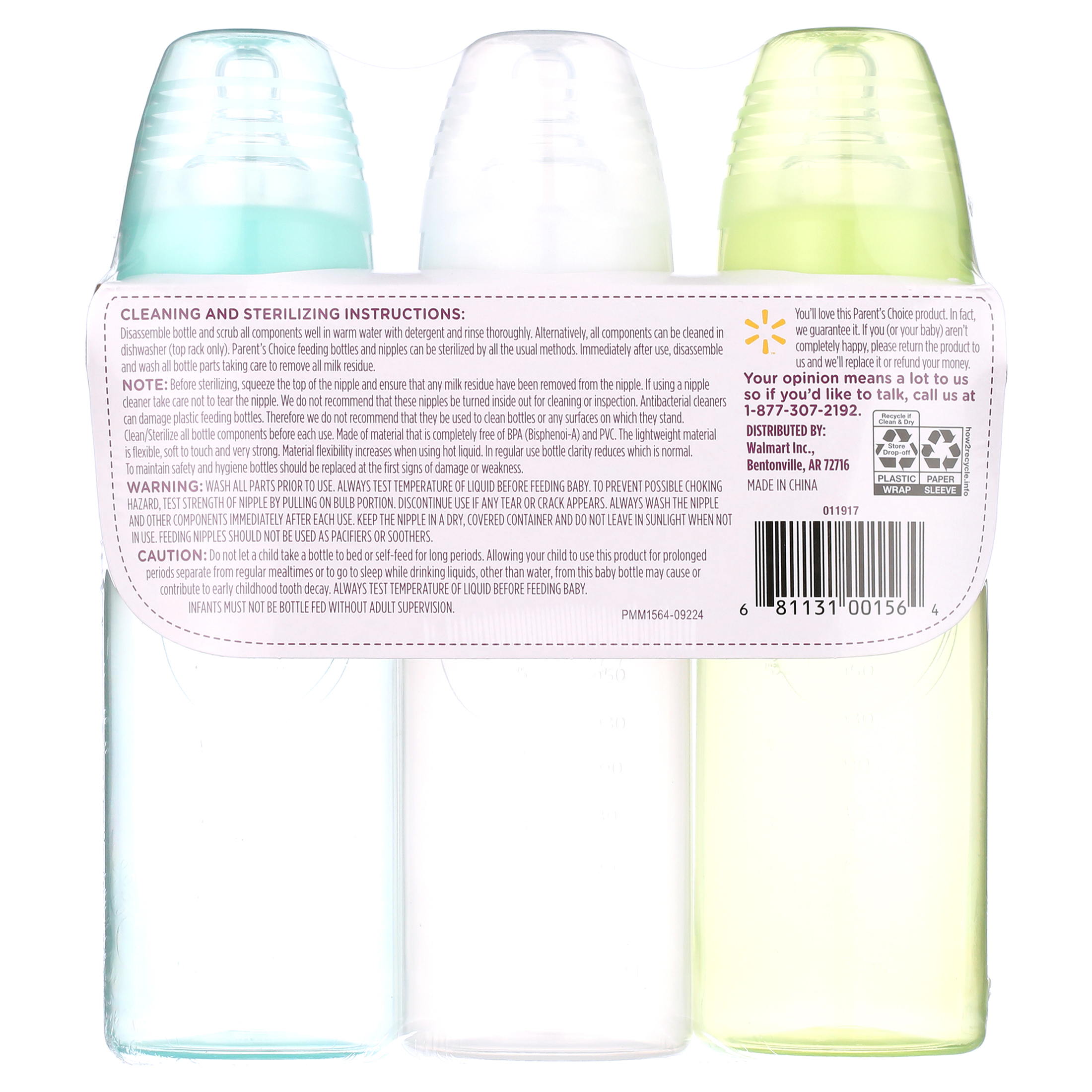 Biberón Parent's Choice Newborn Standard con cuello tintado, 9 fl oz, 0+ meses, paquete de 3, multicolor 5