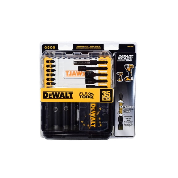 DEWALT FlexTorq Impact Ready 35-Piece Bit Set with ToughCase (DWA2T35IR) – Connectable Storage, CNC-Machined Bits, Magnetic Screw Lock