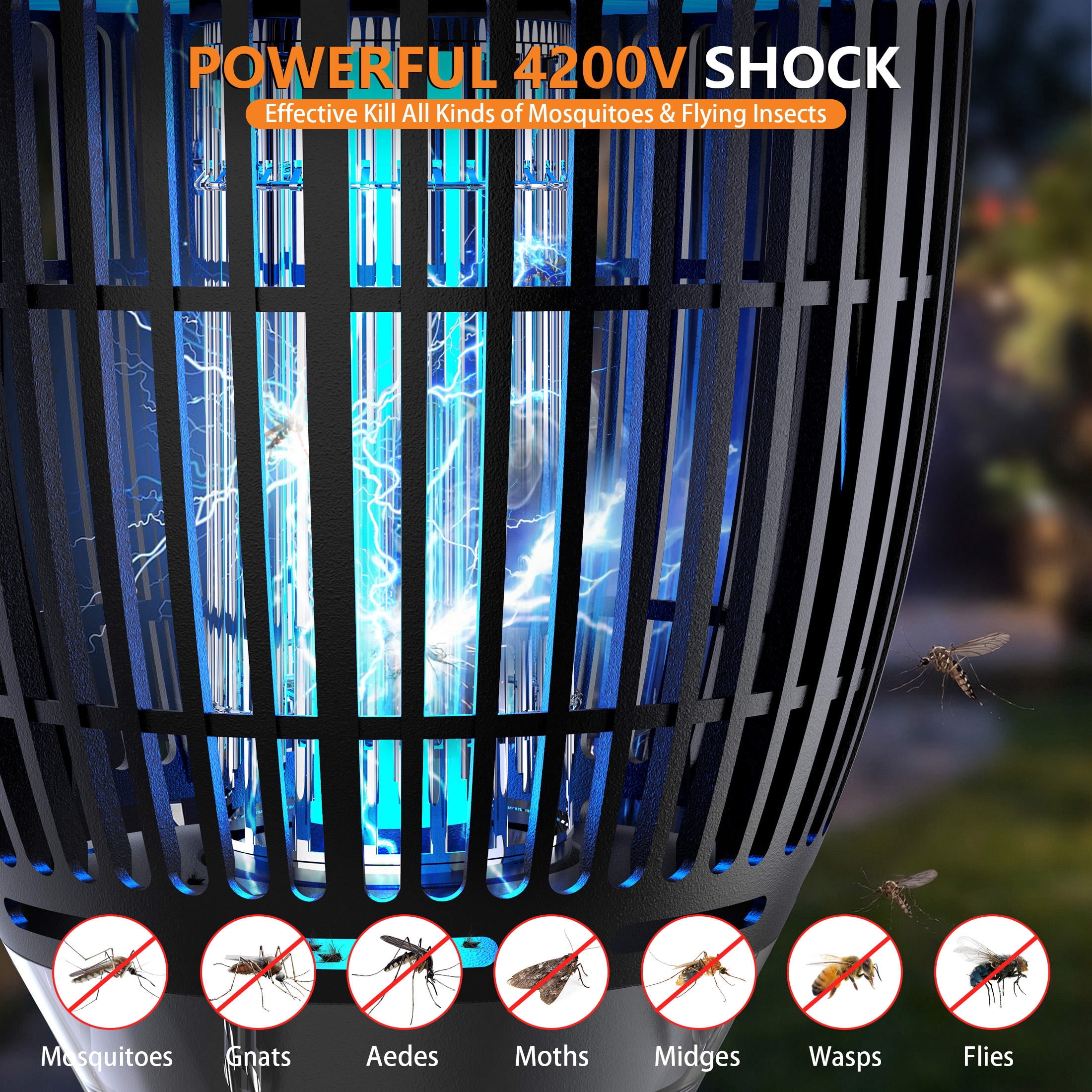 Rossetta Solar Bug Zapper Outdoor, 4200V 3-in-1 Mosquito Killer for Yard Garden Up to 1 Acre